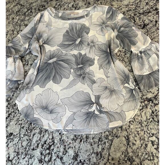 Ann Taylor LOFT top size L EUC bell ruffle sleeve - Picture 2 of 9